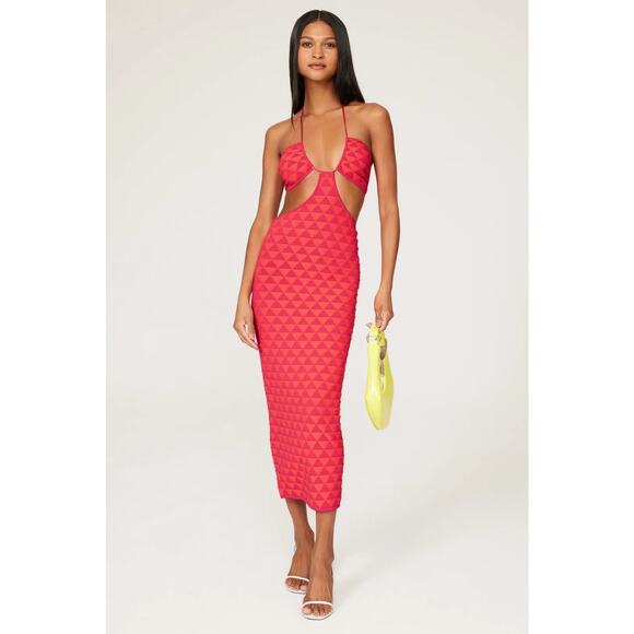 Solid & Striped Kiana Midi Cutout Dress Texture Geo Orange Sz Small - Picture 1 of 11